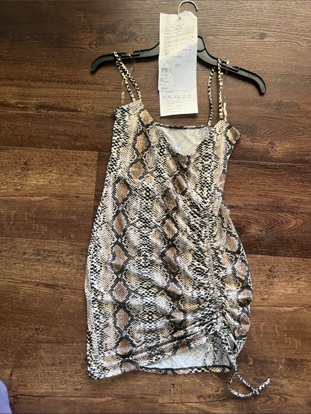 BRAND NEW Windsor Snake Print Ruched Mini Dress in Tan, Black & White